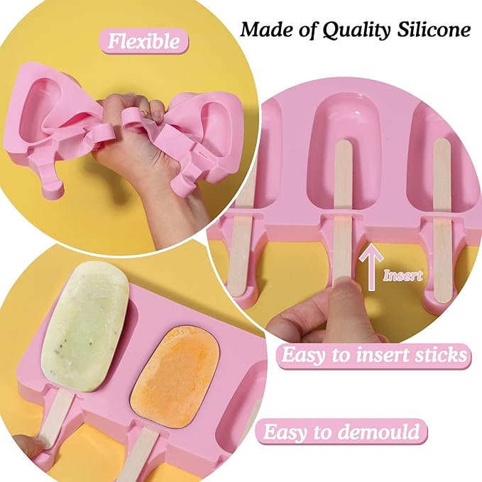 Ozera Popsicles Molds Set of 2, Silicone Cake Pop Molds Reusable Homemade Popsicle Maker Ice Pop Cakesicle Molds with 50 Wooden Sticks & 50 Popsicle Bags