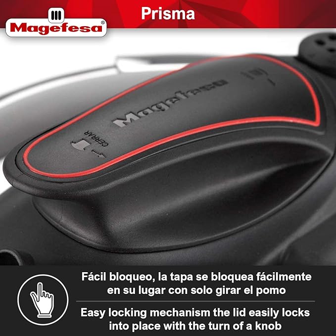 MAGEFESA Prisma Pressure Cooker, 4.2+6.3 Qt, 18/10 Stainless Steel, Easy Lock, Induction Compatible, 5 Safety Systems, 11.6 PSI
