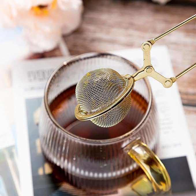 Yinder 30 Pcs Loose Leaf Tea Infuser Stainless Steel Mesh Snap Tea Ball Strainers with Handle Metal (Gold)