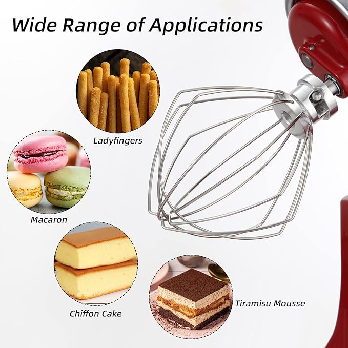 Gdrtwwh Wire Whip Dough Hook Flat Blade for KitchenAid 4.5-5 Qt. Tilt-Head Stand Mixers Accessory, Dishwasher Safe