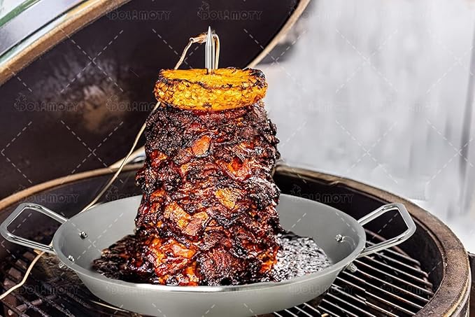 BBQ Vertical Skewer Pan Gyro Spit Shawarma Stand for oven, Al Pastor Skewer for Grill, El Pastor Hack for Tacos Al Pastor Chicken, Brazilian, Stainless Steel, with 8",10" stick