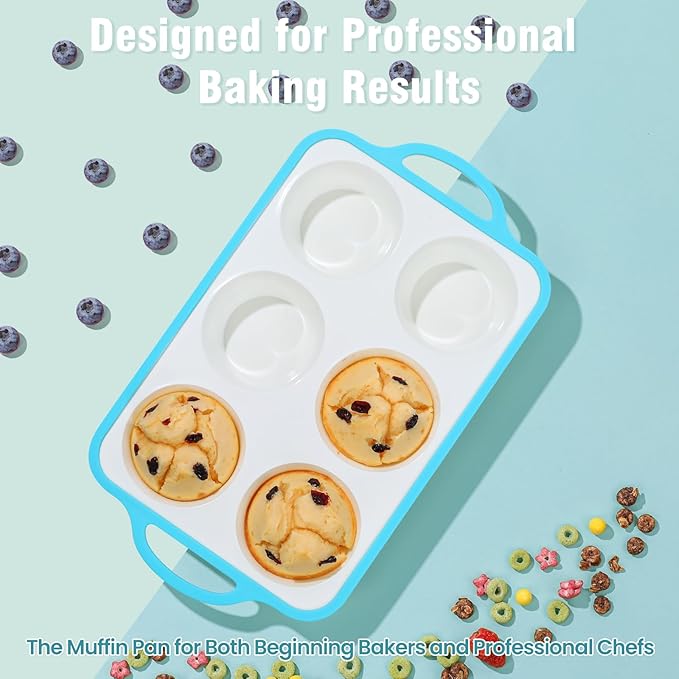 Silicone Jumbo Muffin Pan with Metal Frame, Non Stick Food Grade Silicone Large Muffin Pan, with Handles 6 Cup,BPA-Free and Dishwasher Safe, Jumbo Cupcake Pans - 1 Piece Blue