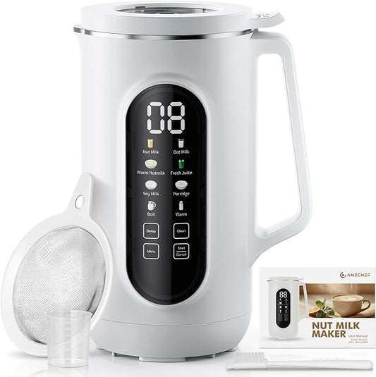 40oz Nut Milk Maker Machine, 10 in 1 Nut Milk Maker for Homemade Almond Milk, Soy Milk, Oatmeal, and Non-Dairy Beverages, Soy Milk Maker with 10 Blades, Delay Start, Keep Warm, Auto-clean, Boiling