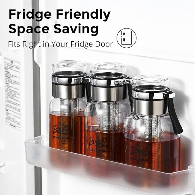 Glass Cold Brew Coffee Maker with Extended Fine Mesh Filter, Tea Infuser Bottle Iced Coffee Maker with Thick Borosilicate Glass (500ml/17oz)