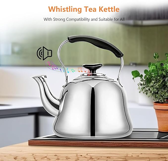 2L Whistling Stovetop Tea Kettle - Food Grade Stainless Steel Teapot with Fast Boil, Wide Mouth, Anti-Scalding Handle, Ideal for Stove Top – Perfect for Tea, Coffee & Hot Water