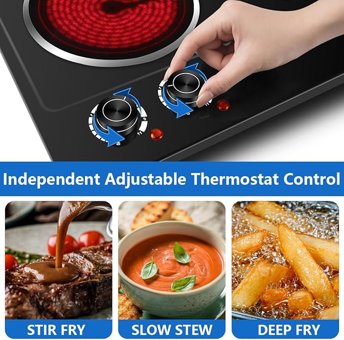 Double Burner, CUSIMAX Hot Plates for Cooking, 1800 Watts Electric Ceramic Infrared Cooktop, Portable Countertop Burner, Glass Plate, Heat-Up in Seconds, Stainless Steel Upgraded Version