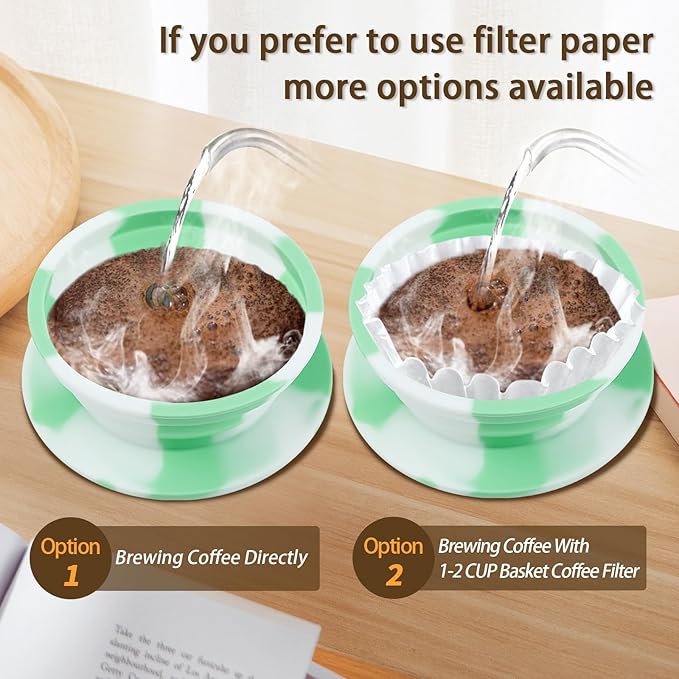 Paperless Travel Camping Pour Over Coffee Maker with Stainless Steel Filter, Collapsible Travel Pour Over Coffee Dripper Kit, Silicone Backpacking Coffee Maker Single Serve Pour Over