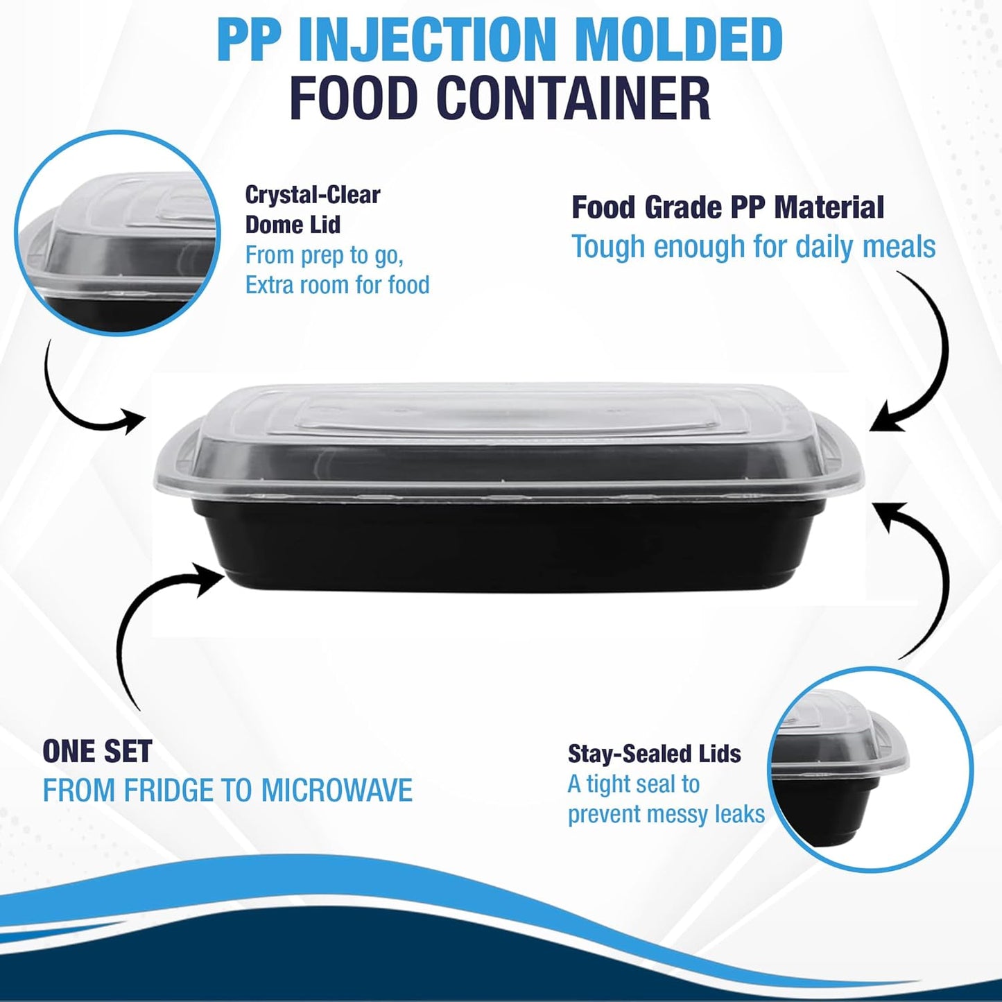 Ruthy's Outlet Meal Prep Containers W/Lids -Square Food Storage – BPA-Free| Stackable | Microwave | Freezer & Dishwasher Safe | Reusable Lunch Bento Box Portion Control & Planning (15 Pack, 24 oz)