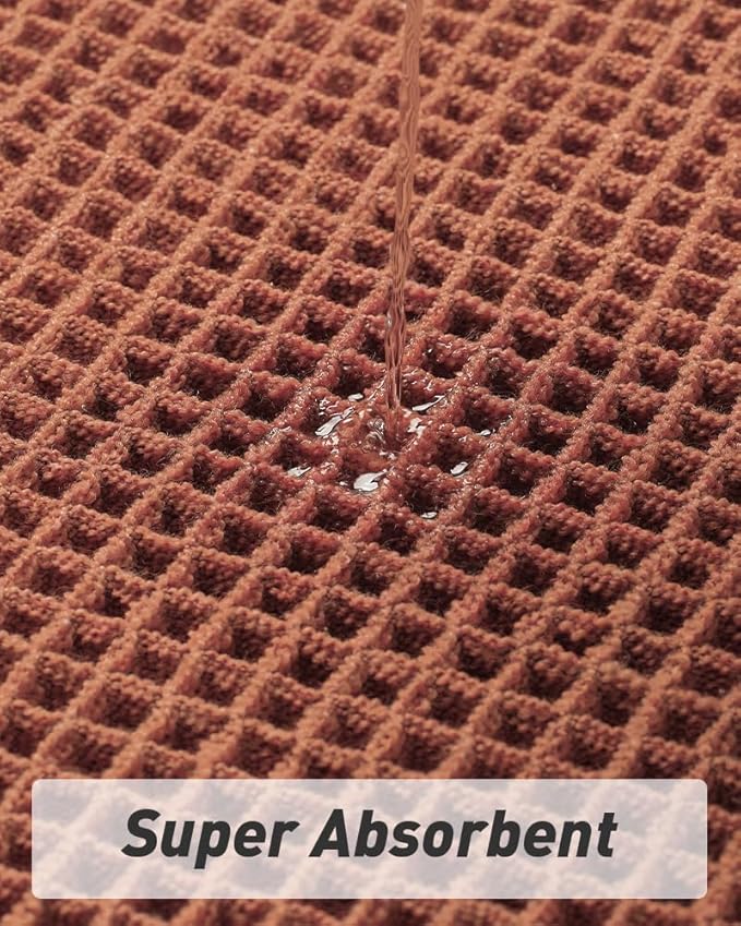 AMOAMI Upgraded Waffle Runner Rug Super Absorbent Non Slip Bath Mats for Bathroom Machine Washable Bathroom Runner Rug with Tassels, Ideal for Hallway Bedroom Laundry Room, Dirty Orange, 17" x 72"