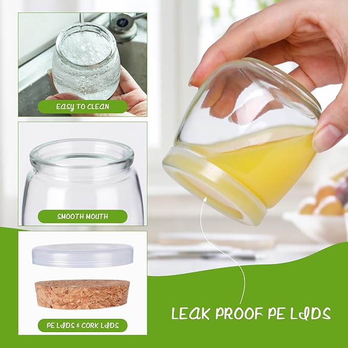 40 Pack 7 oz Glass Yogurt Jars with Cork Lids and PE Lids, Small Glass Pudding Jars, Glass Jars for Wedding Favors, Milk, Jams and DIY Gift, Label, Tags and Twine included