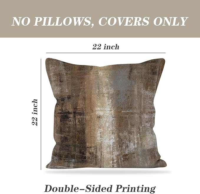 Taupe Throw Pillow Cover Pack of 2, Abstract Art Gallery Modern Decorative Cushion Cover for Bedroom Sofa Living Room(22 x 22 Inch,Taupe)
