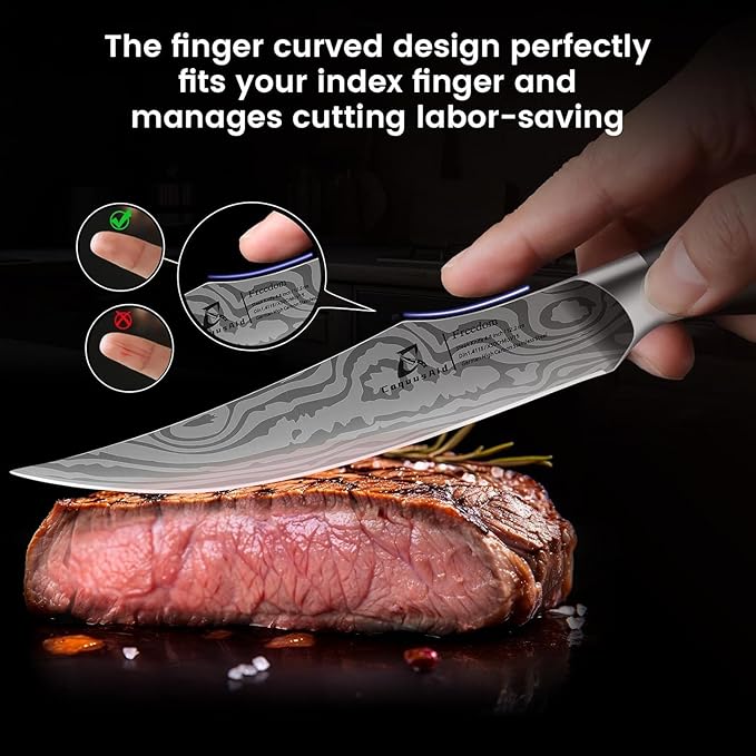 Steak Knives Set of 4, 4.8 Inch Fine-Edge Super Sharp Table Knives with Rest, Premium Germany Stainless Steel Ergonomic Handle, Elegant Black Ideal for Gift