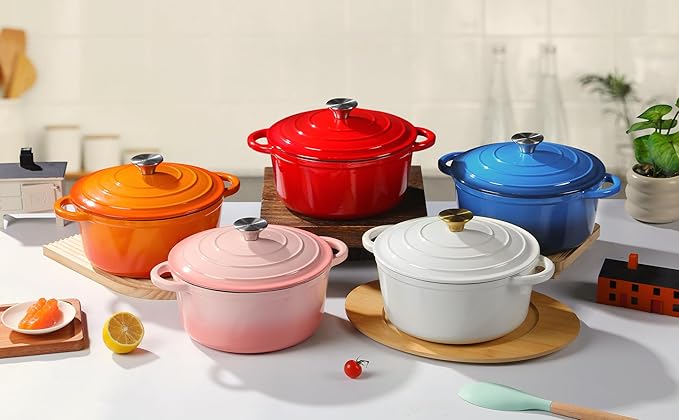Enameled Cast Iron Dutch Oven Pot with Lid Heavy-Duty Cookware for Bread Baking, Braising, Stews, Roasting,4QT，orange