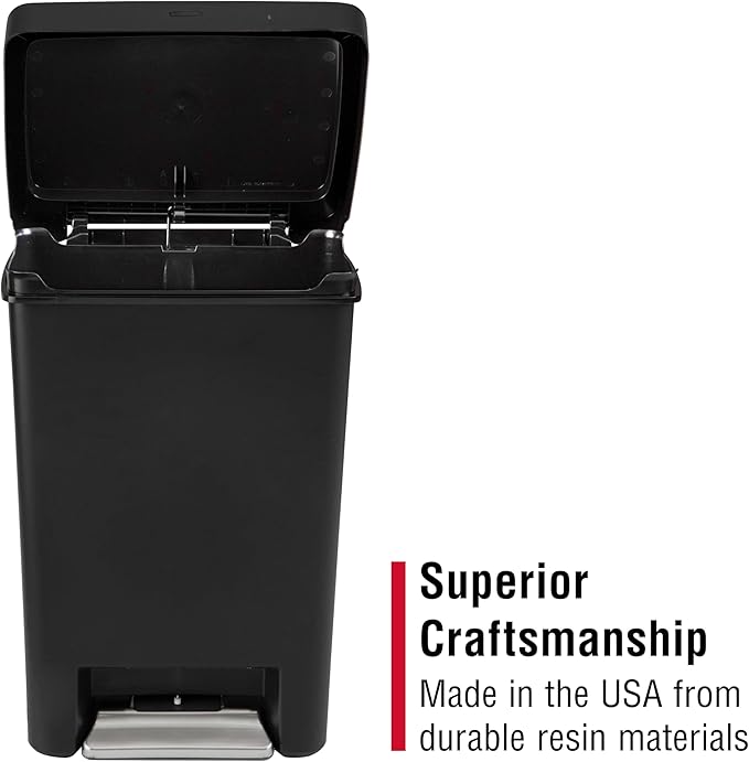 Rubbermaid Step-On Kitchen Trash Can with Lid, 12.4 Gallon, Black, Garbage Container for Home/Kitchen/Apartment/Garage