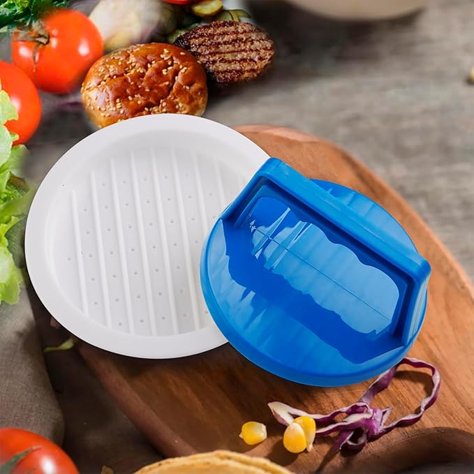 Burger Press Patty Makers, Round Non-Stick Stuffed Hamburger Press Accessories Smashed Hamburger Press Patty Burger Meat Sausage Beef Makers Mold Kitchen Gadgets for Grilling (2 Pack, Blue)