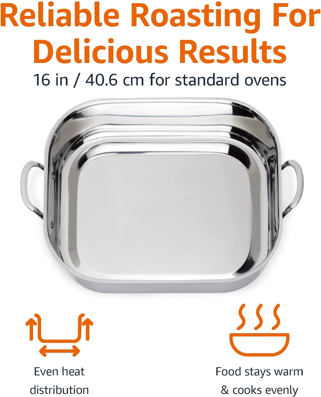 Amazon Basics Stainless Steel Rectangular Roasting Pan with Rack, 16 in