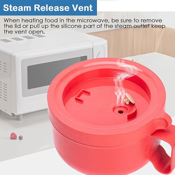 Microwave Ramen Bowl with Lid and Handle for Dorm Essentials,Microwave Soup Mugs Set of 2 for Soup and Instant Noodles,Oatmeal, Gumbo, Salad, BPA Free(Red Red)