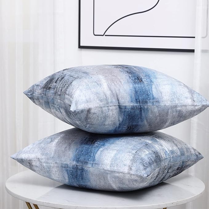 Blue and Grey Throw Pillow Cover Pack of 2, Abstract Art Gallery Modern Decorative Cushion Cover for Bedroom Sofa Living Room(22 x 22 Inch,Blue and Grey)
