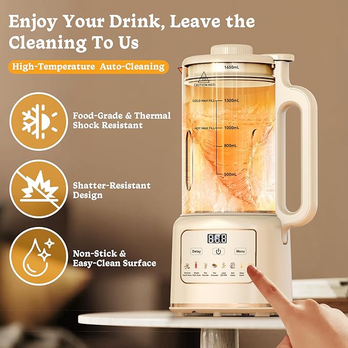 55oz Nut Milk Maker, Automatic Milk Maker with 20 Blades for Homemade Almond, Oat, Soy Milk, Plant-Based Milk, 10 in 1 Milk Maker Machine with Delay Start/Keep Warm/Self Clean/Boil Water