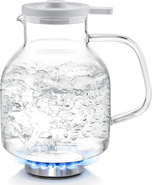 Teabloom Purity Glass Whistling Kettle – 100% Plastic-Free, Premium Borosilicate Glass, 56 oz (7-Cup) Capacity, Stovetop Safe, Lead-Safe & Chemical-Free Water Boiling with Whistle Cue