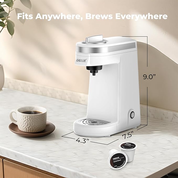 CHULUX Mini Coffee Maker for K Capsule, Single Serve Coffee Maker for One Cup Americano, Lightweight Pod Coffee Machine, Pearl White