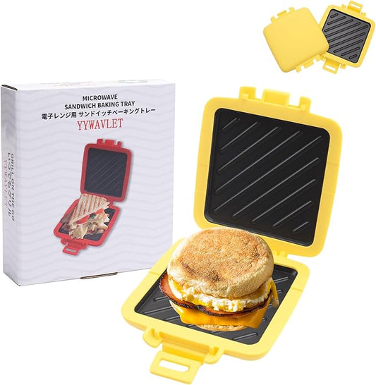 Microwave Sandwich Maker, Heat-Resistant Silicone Rubber Shell, Advanced HeatWave Technology, Non-Stick Plates, Easy to Clean, Makes Toast, Sandwiches, Paninis, and Patties (Yellow)