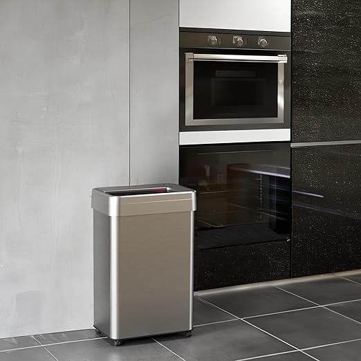 iTouchless 16 Gallon Open Top Kitchen Trash Can Recycling Bin with Wheels and Double Odor Filters Rectangular Commercial Stainless Steel 60 Liter Trashcan Home Office Work Bedroom Livingroom Garage