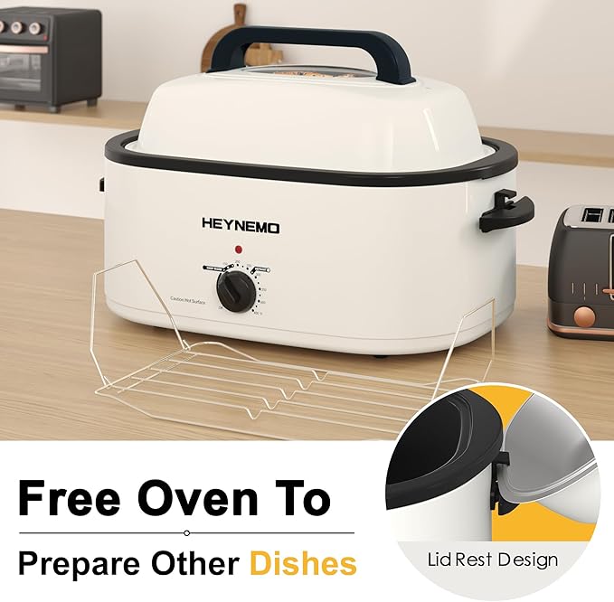 Roaster Oven 22Qt, Multifunctional Electric Roaster Oven for Turkey Meats Bread Soup Sauce, Fast-Cooking Turkey Roaster with Self-Basting Lid, Removable Pan and Rack, Stainless Steel