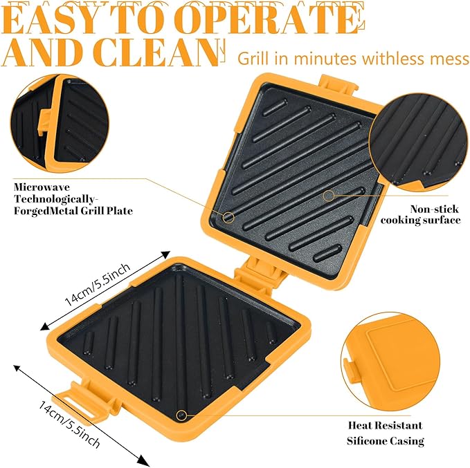 Microwave Sandwich Maker - Microwave Toastie Sandwich Maker，3-in-1 Toastie Panini Press with Dishwasher Safe Design No Electricity Needed Fast Cooking for Travel Friendly/Office/Home(Yellow)
