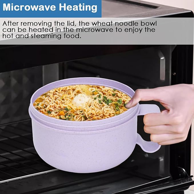 Microwave Ramen Bowl with Lid and Handle for Dorm Essentials,Microwave Soup Mugs Set of 2 for Soup and Instant Noodles,Oatmeal, Gumbo, Salad, BPA Free(Green Purple)