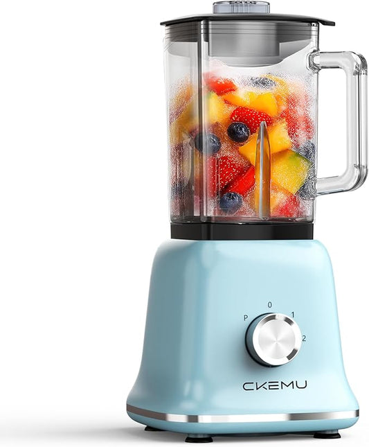 Professional Blender For Smoothies, 58 Oz Glass Jar, Glass Blender Including Puree & Crush Ice Functions, 750 Watts, B02 (Blue)