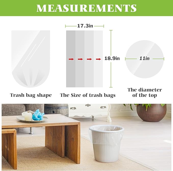 2.6 Gallon 120 Counts Small Trash Bags Garbage Bags by Teivio, Bathroom Trash Can Bin Liners, Small Plastic Bags for home office kitchen, Clear