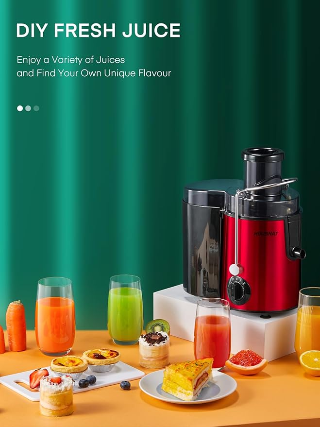Juicer Machine, HOUSNAT Centrifugal Juicer 400 W Motor, 65MM Wide Chute for Whole Fruit and Vegetables, Juice Extractor with 3 Speeds, Upgraded Version Quick Juicing, Easy to Clean, BPA Free, Rot