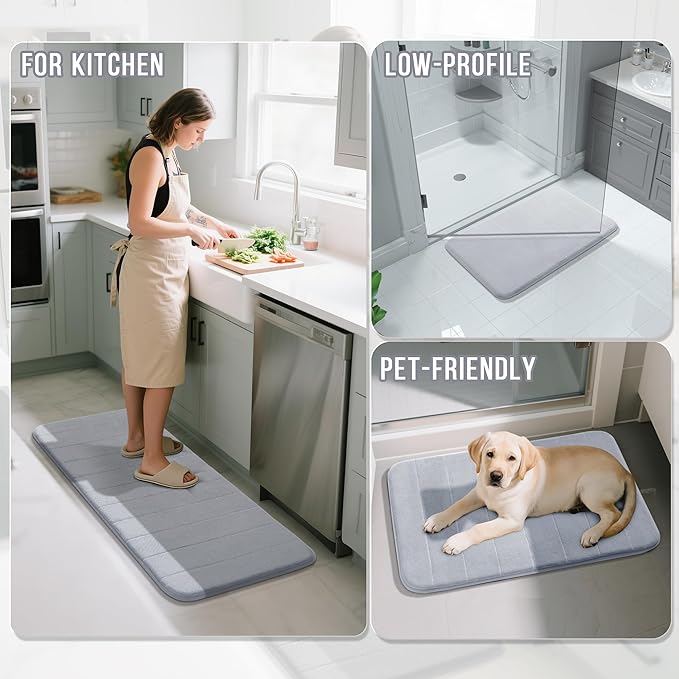 Yimobra Memory Foam Bath Mat, Super Soft Absorbent Bathroom Rug Non Slip 24x17 Inch, Quick Dry, Machine Washable Floor Carpet for Tub Shower, Home Decor Accessories, Silver
