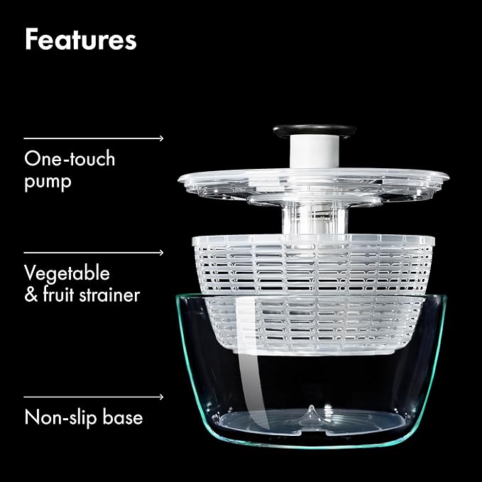 OXO Good Grips Glass Salad Spinner - Large 6.22-Qt Lettuce & Fruit Washer, Borosilicate Glass Bowl, BPA-Free, Easy Pump