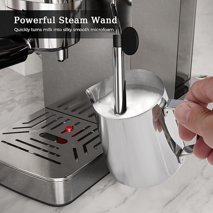 Kismile Espresso Machine 20 Bar, Espresso Maker with Milk Frother Steam Wand, Compact Cappuccino & Latte Machine with 40oz Removable Water Tank for Home, Stainless Steel