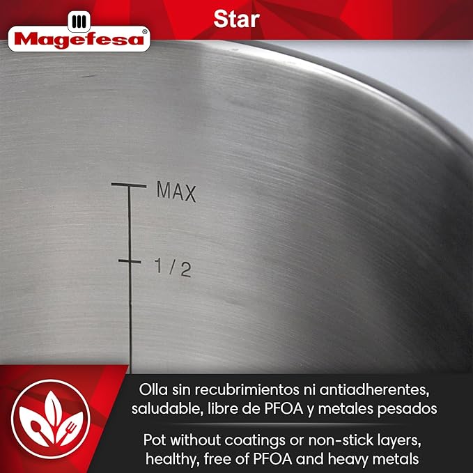 MAGEFESA Star 14.8-Quart Stainless Steel Pressure Cooker, Works on All Stovetops (Induction Compatible), Safety Lock & 8 PSI Cooking
