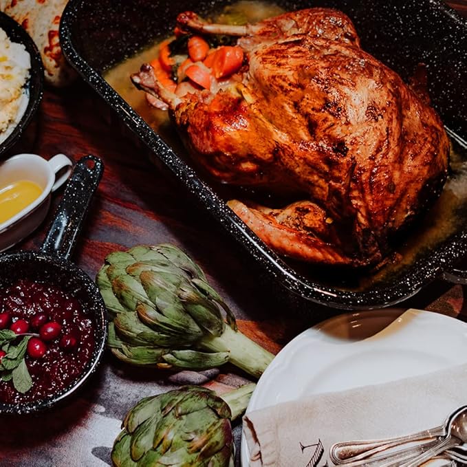 Granite Ware 21-Inch Covered Rectangular Roaster - Enamel Steel Cookware, Nonstick & Chemical-Free, Dishwasher Safe - 25 Lb Capacity, Large Roasting Pan for Meats, Poultry, Vegetables (Speckled Black)