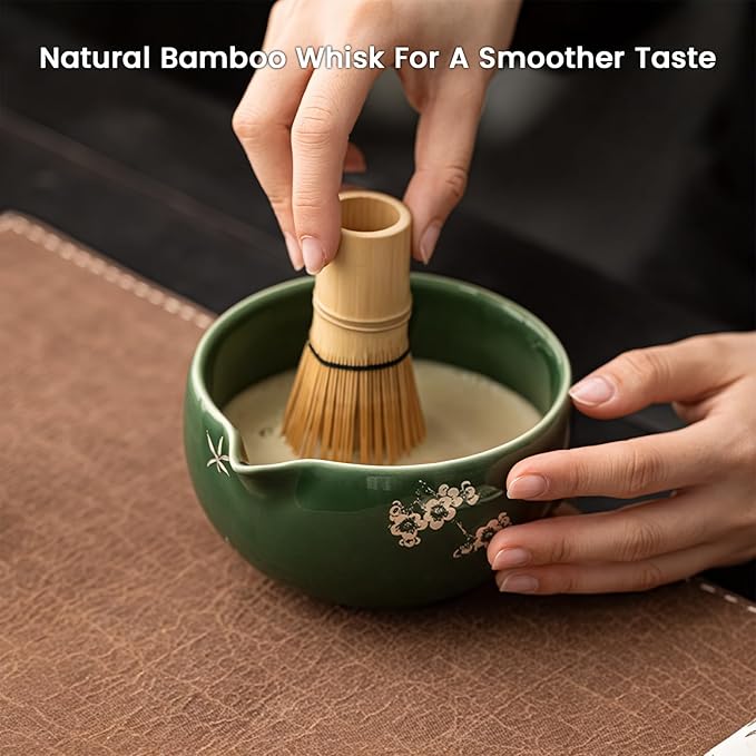 Matcha Whisk Set, Ceremonial Grade Matcha Set, Macha Making Kit with Matcha Bowl with Spout, Chashen Holder, Bamboo Whisk and Scoop, Gift for Matcha Green Tea Lovers