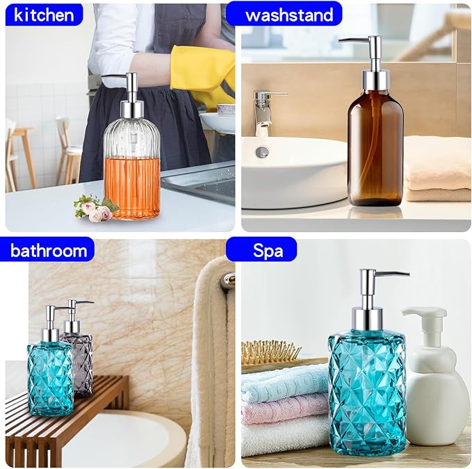 Soap Pump Replacement, Hand Soap Dispensers Pump for Bathroom, Replacement for Round 1.1in (28 mm) Neck Bottles,Rust Proof&Leak Proof for Soap Lotion Bottle Upcycling (Silver, 4 Pack)