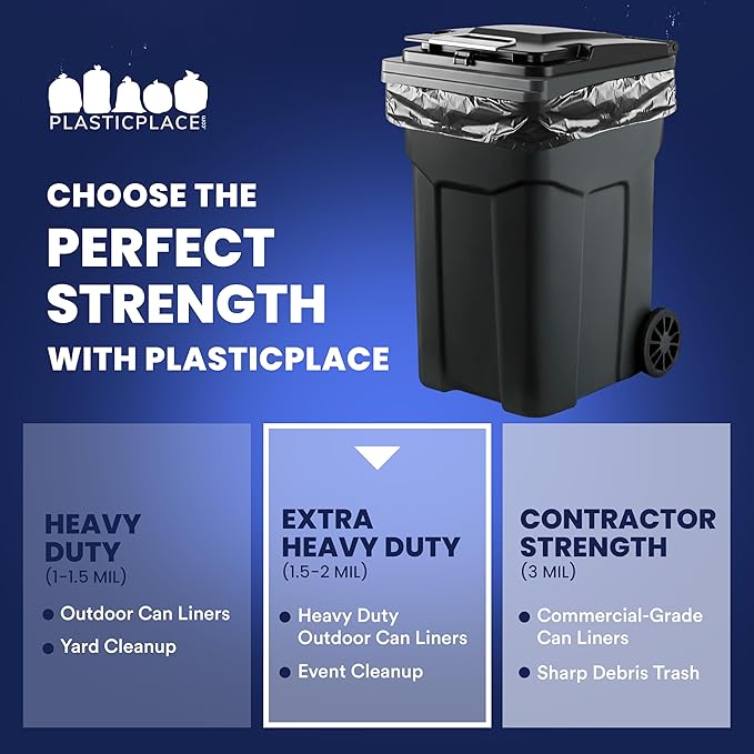 Plasticplace Trash Bags │ 1.5 Mil │ Black Heavy Duty Garbage Can Liners │ 50” x 48”, (100 Count)