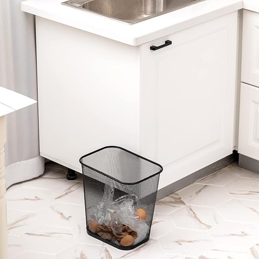 Nuanchu 12 Pcs Mesh Square Trash Cans 4 Gallons Wire Wastebasket for Home Black Metal Office Garbage Cans Rectangular Trash Bin for Kitchen Bathroom Bedroom, 11.7 x 8.5 x 11.8 Inch (Black)