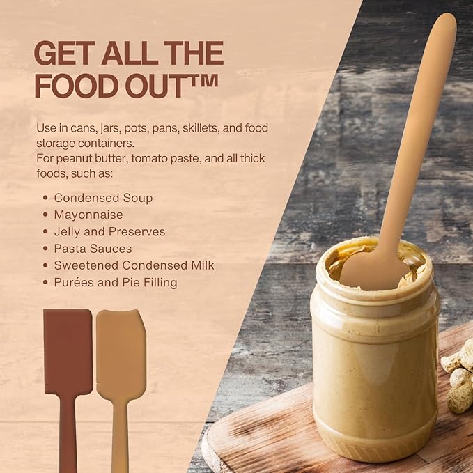 TWO Food Saving, Fast Kitchen Scrapers that Get ALL Food Out of Cans and Jars, esp. corners and bottoms. For peanut butter, mayonnaise, tomato paste, purées, etc. Dishwasher-safe. (Sand/Coral)