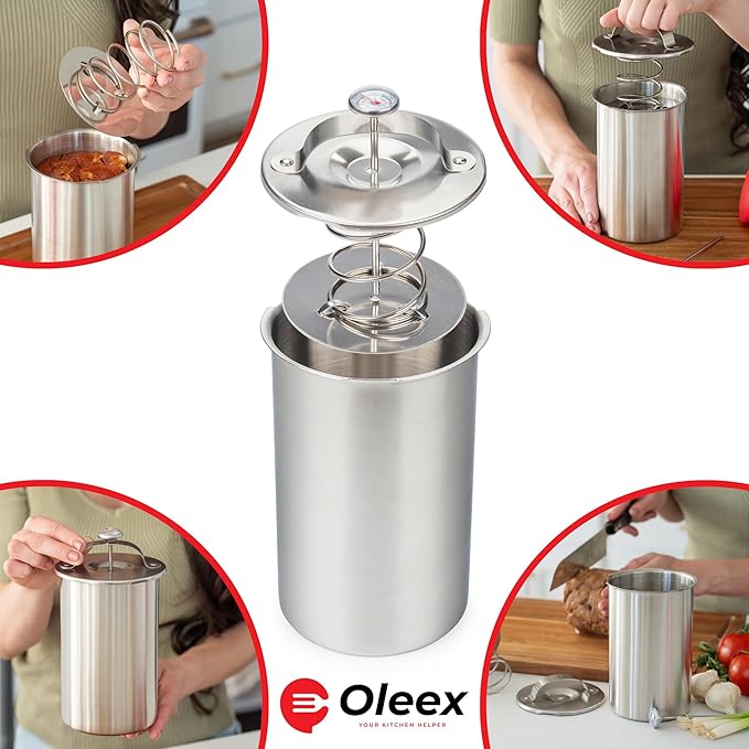 Oleex Lunch Meat Press Mold for Deli Meats-Homemade Ham Maker Meat Press Tool with Cooking Thermometer & Silicone Kitchen Mittens-Multipurpose Stainless Steel Pressure Sandwich Lunchmeat Press Maker