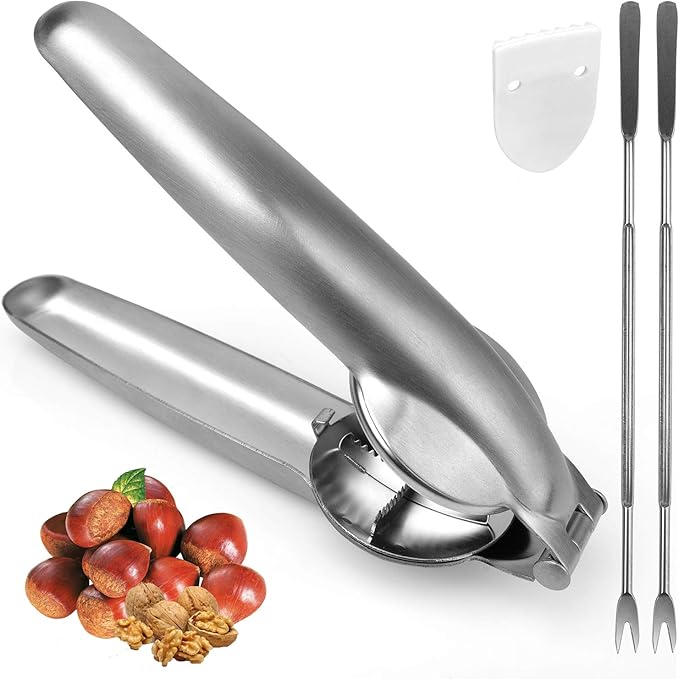 Anwenk Chestnut Clip Peeler Nutcracker Nut cracker Pecan Walnut Cracker 304 Stainless Steel with 3 Picks