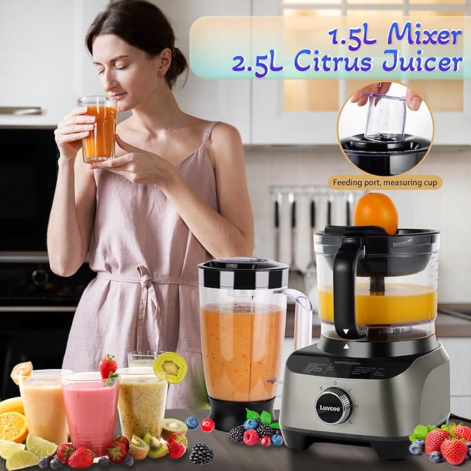 14 Cup Blender and Food Processor Combo for kitchen,large food processor for Vegetable Chopper,Blender,meat grinder,Mixing,Mincing,Slicing,Shredding,Purees & Dough Easy Clean for Home Use,600W