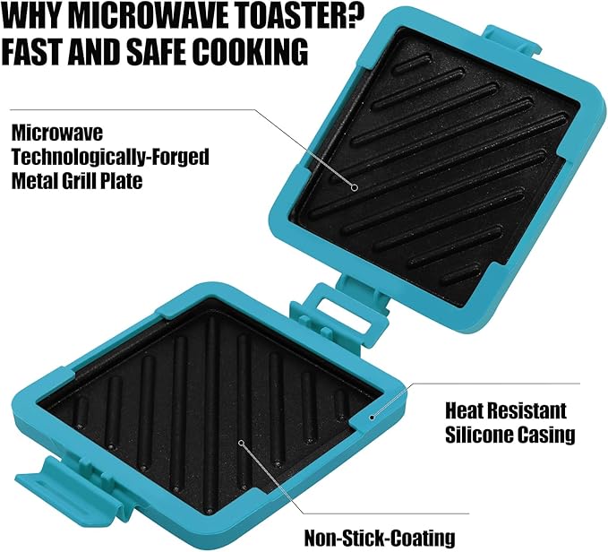 Toaster,Microwave Toaster, Sandwich Maker, Panini Maker, Dishwasher Safe,NO Electricity,Wireless,Time Saving,Fast,Toastie Safe in Microwave Oven(Blue, Microwave Sandwich Maker)