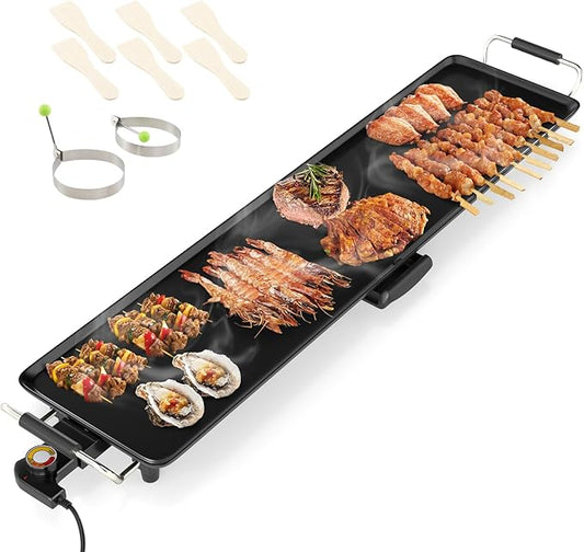 COSTWAY 35” Electric Griddle, Extra Large Teppanyaki Grill with Adjustable Temperature, Nonstick Surface, Insulated Handles & Drip Tray, Indoor Outdoor Tabletop BBQ Grill for Party, Camping & RV (35”)