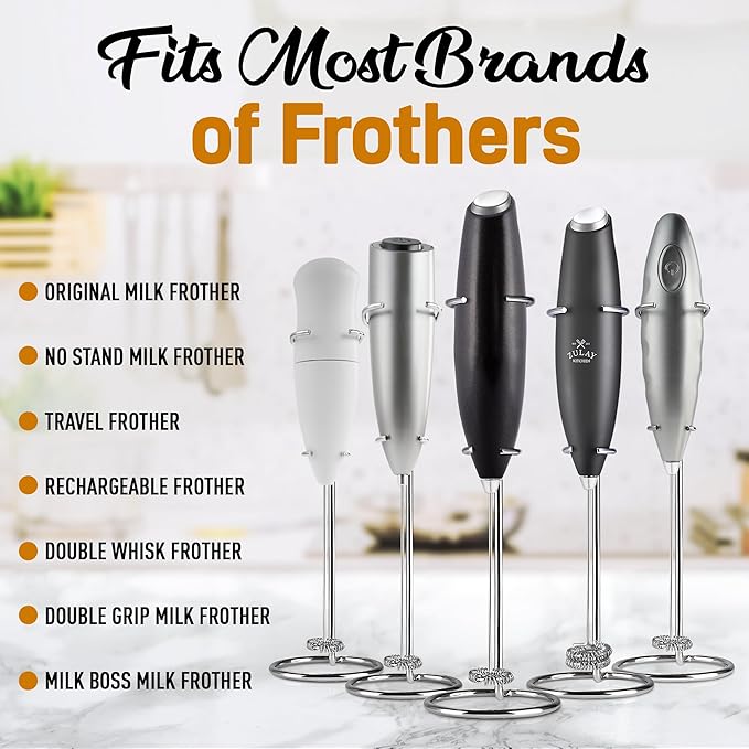 Zulay Kitchen Original Frother Stand - Sturdy, Stainless Steel Stand Holds Multiple Types of Coffee Frothers - Heavy Duty Stand Ideal For Handheld Frothers - Silver