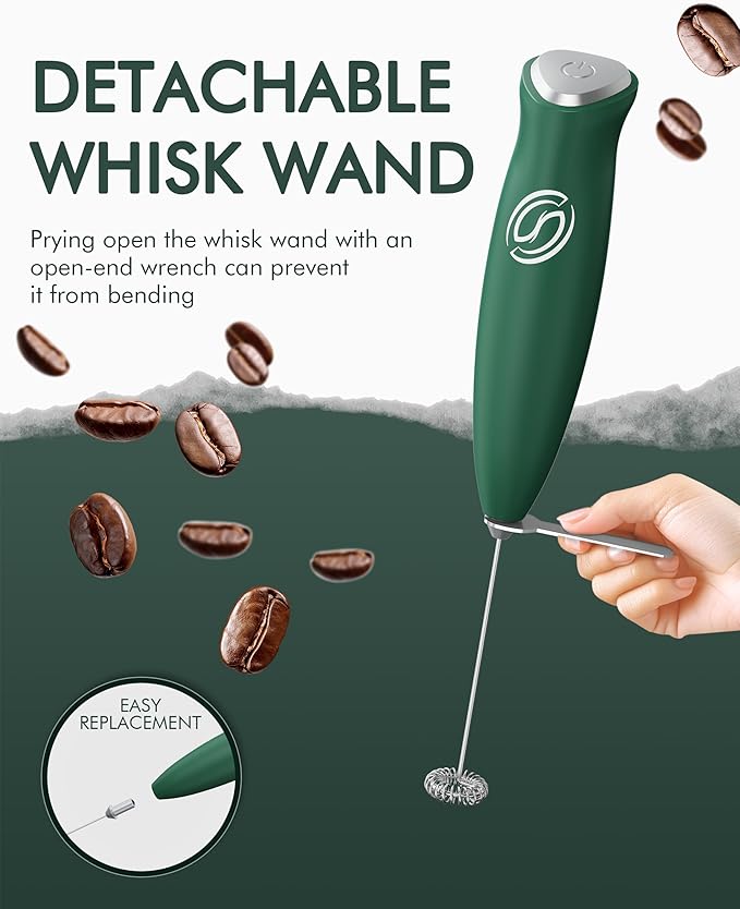 Milk Frother Wand Coffee Frother Handheld Drink Mixer Handheld with 2 Whisks Electric Whisk Stirrers Electric Milk Frother for Coffee Mixer Wand Milk Foamer-Green